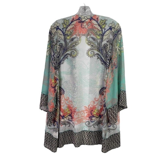 Soft Surroundings Kimono Cardigan Women's Medium Multicolor Paisley Sheer - Picture 3 of 8
